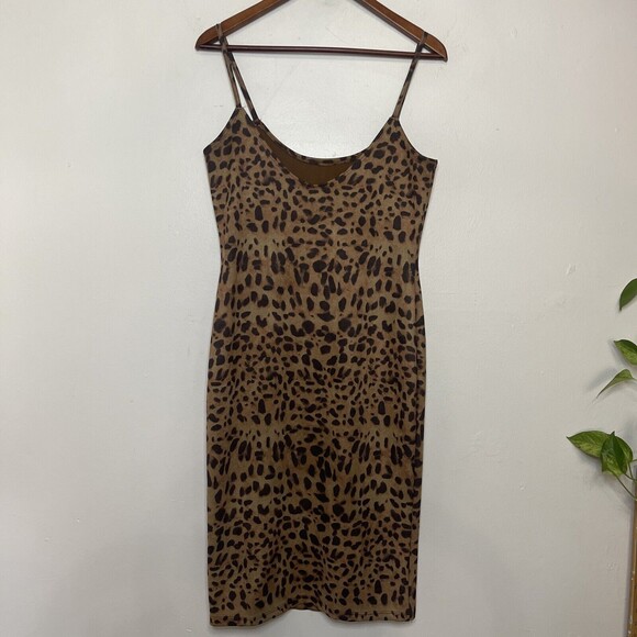 Objex Y2K Dress Womens Large Sleeveless Mini Bodycon Cheetah Print Brown Black - Picture 5 of 5
